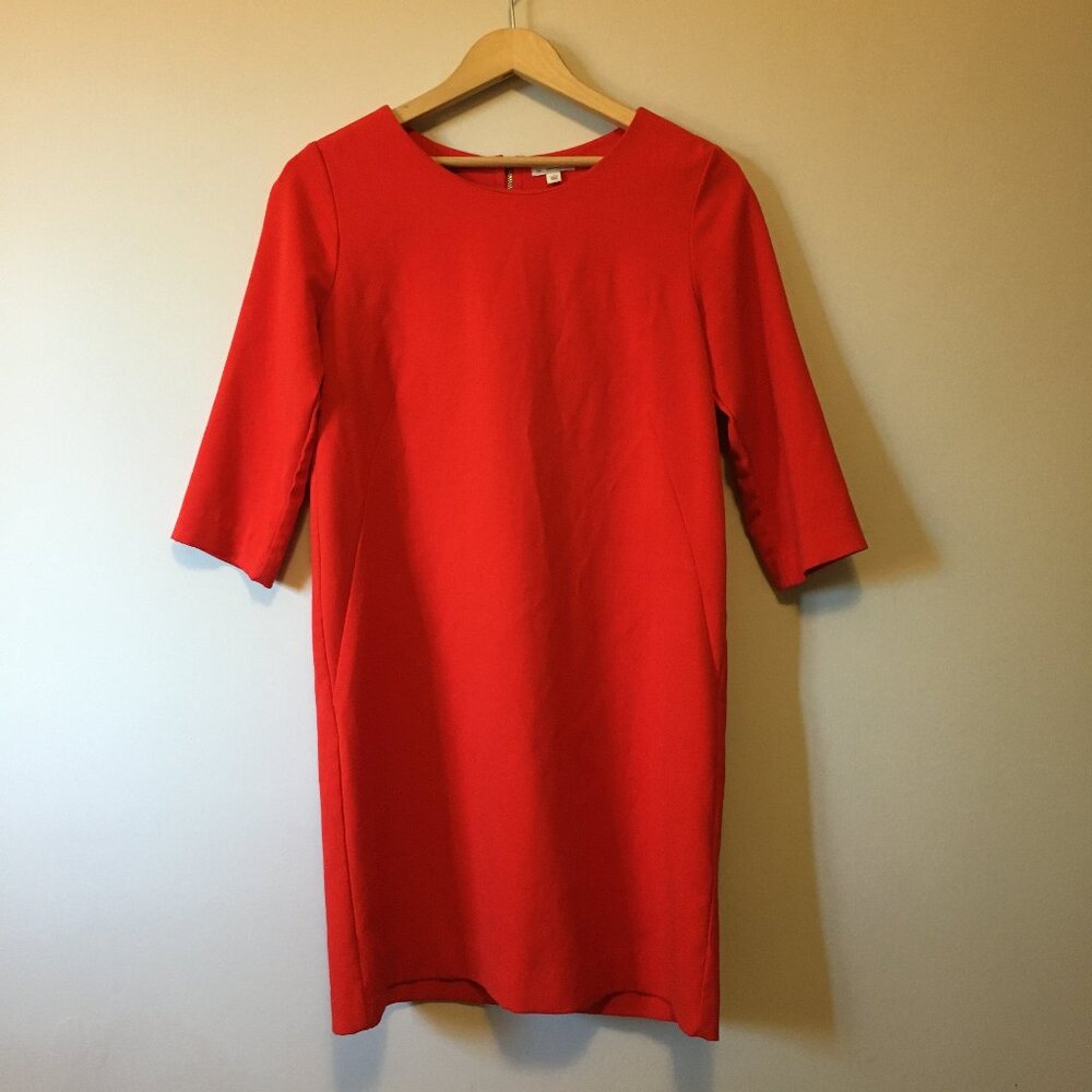Retro 70s Mod Poppy Red 3/4 Sleeve Rayon Blend Shift Dress - 4 / Small